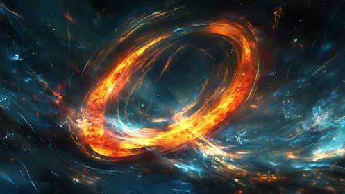 Fiery energy ring swirling through deep cosmic space.