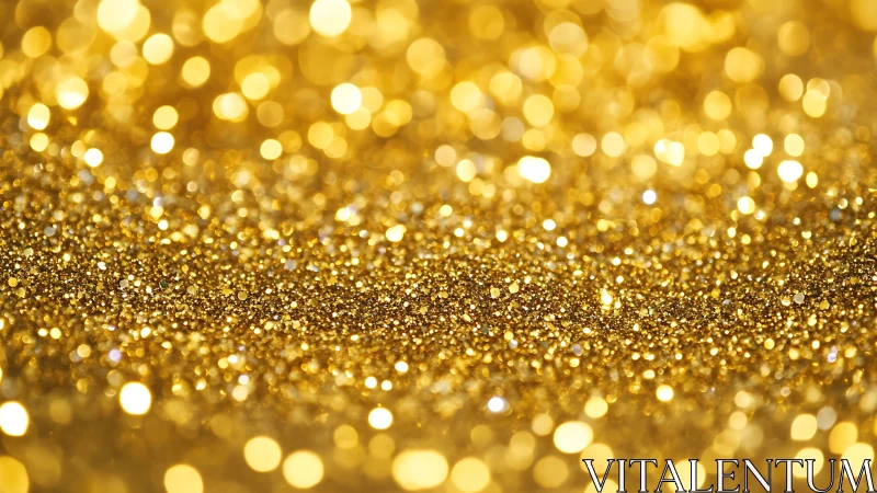 Macro bokeh study of reflective golden glitter granules field