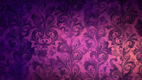 Ornate purple damask flourishes glow in soft gradient light.