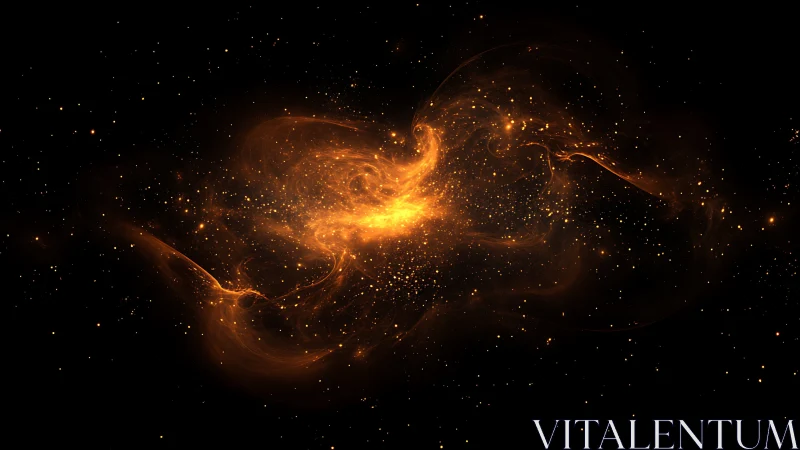 Golden nebula-like plasma cloud in deep black space.