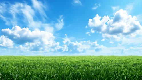 Endless green meadow under playful cloud-drifted sky.