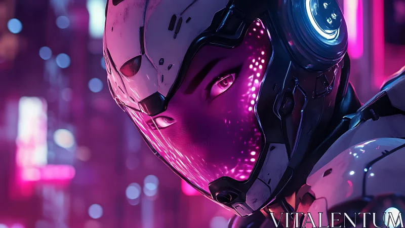 Neon-lit cybernetic heroine watches over a futuristic city