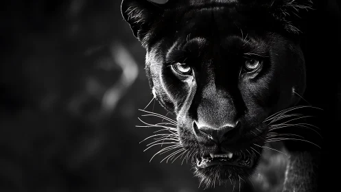 Black Panther Stare. Monochrome Wildlife Portrait.