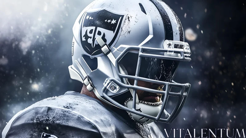 Silver-clad gridiron sentinel leans into a storm of sparks