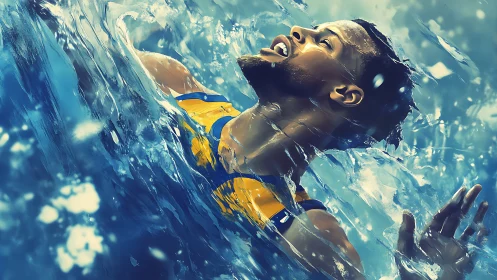 Hydrodynamic portrait of athlete immersed in turbulent splash field.