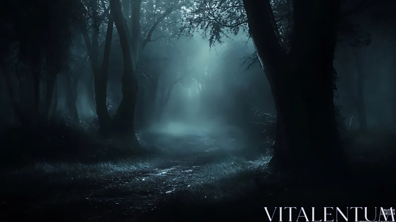 Moonlit mist unravels a secret path through the haunted wood