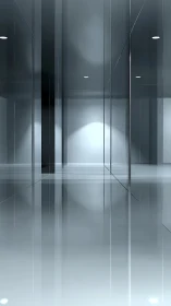 Minimalist mirrored corridor with linear reflective geometry.