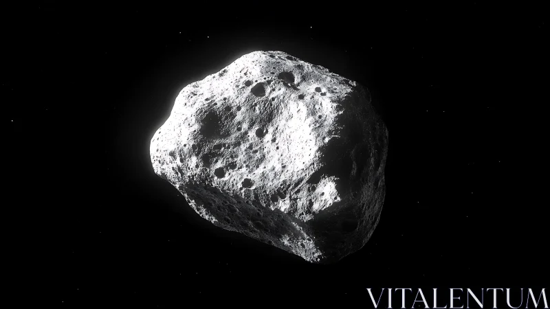 Rocky asteroid floating in deep black outer space.