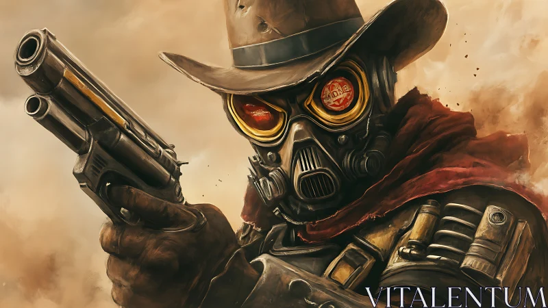 Dustborn gunslinger in gas mask goggles stalks the wasteland.