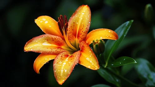 Asiatic Lily with Rain-Laden Petals in Chromatic Transition.