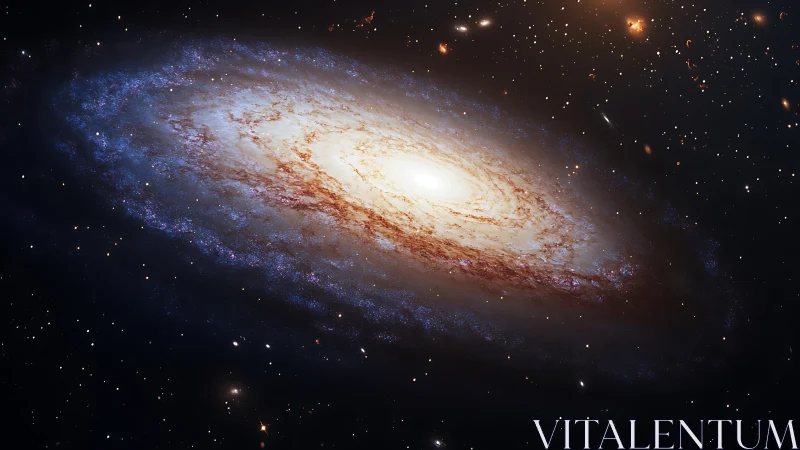 Spiral galaxy viewed edge-on with bright central stellar bulge