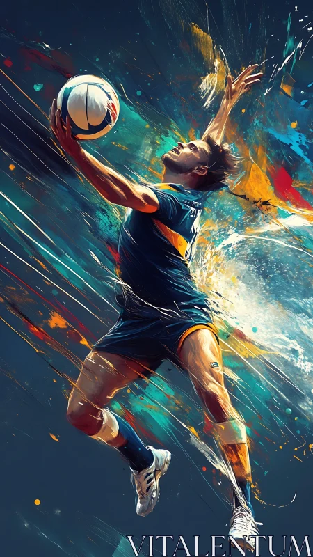 Dynamic volleyball spike rendered in explosive color motion.
