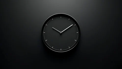 Minimalist black wall clock on dark monochrome background.