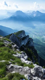 High alpine escarpment with atmospheric perspective stratification.