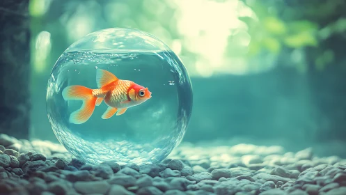 Gentle goldfish daydream inside a glowing glass bubble.