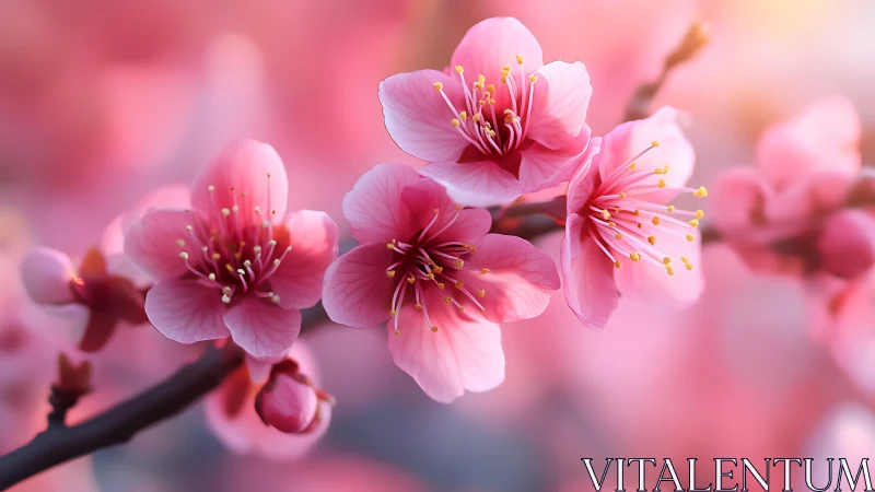 Cherry Blossom Blooms Display Sharp Detail Against Soft Bokeh Background