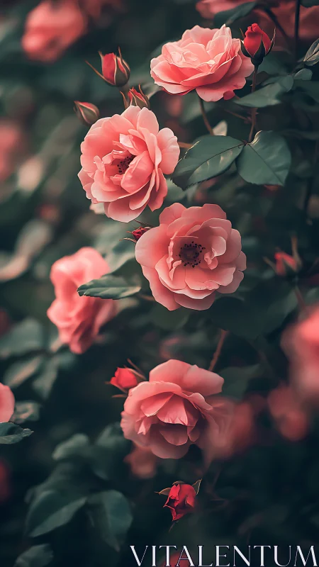 Clustered Pink Roses with Layered Petals and Selective Focus Depth