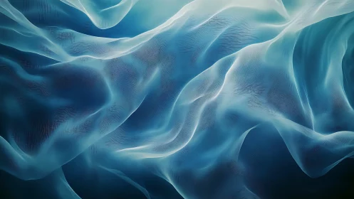Translucent blue waves form layered, flowing abstract surfaces