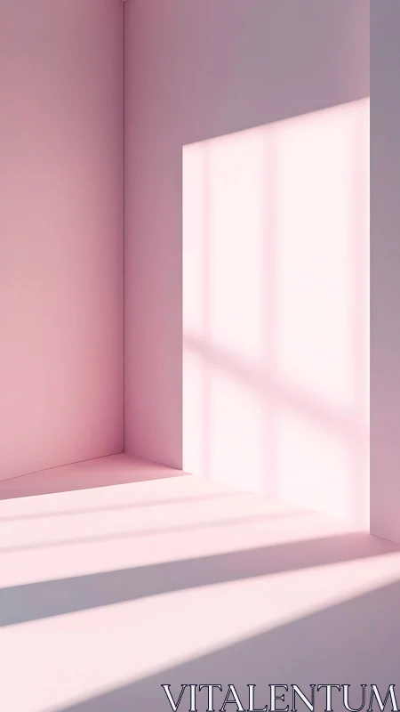Soft pink corner room glows with minimalist morning light