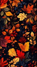Bold autumn foliage pattern on dark background design.