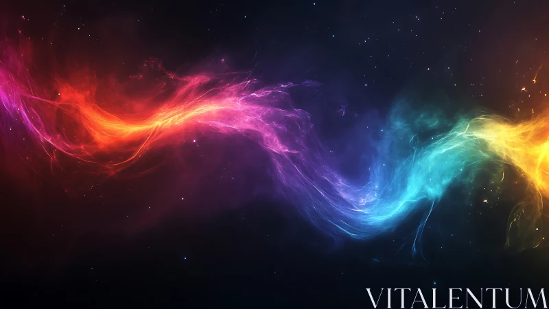 Prismatic nebula ribbon weaving color across silent space.