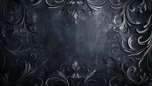 Baroque steel filigree frame on distressed graphite surface.