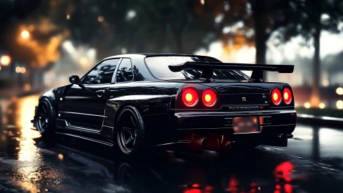 Photorealistic night render of tuned Nissan Skyline GT-R coupe.