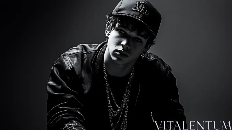 Monochrome portrait isolates urban youth in sculpted rim light