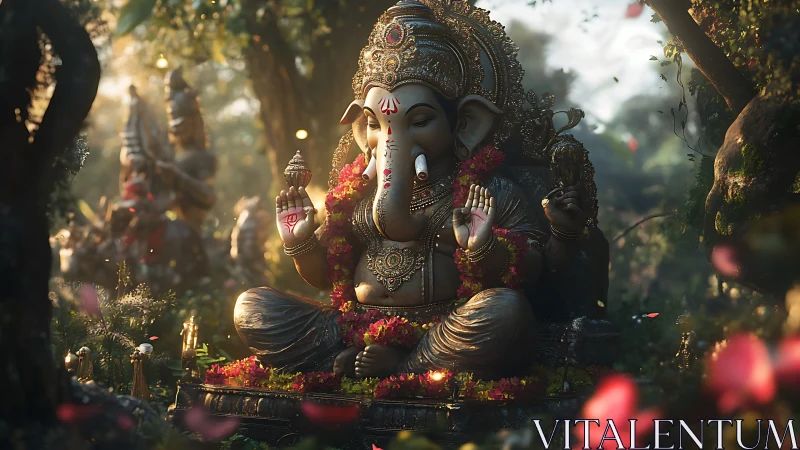 Ganesha forest shrine rendered in luminous 3D detail.