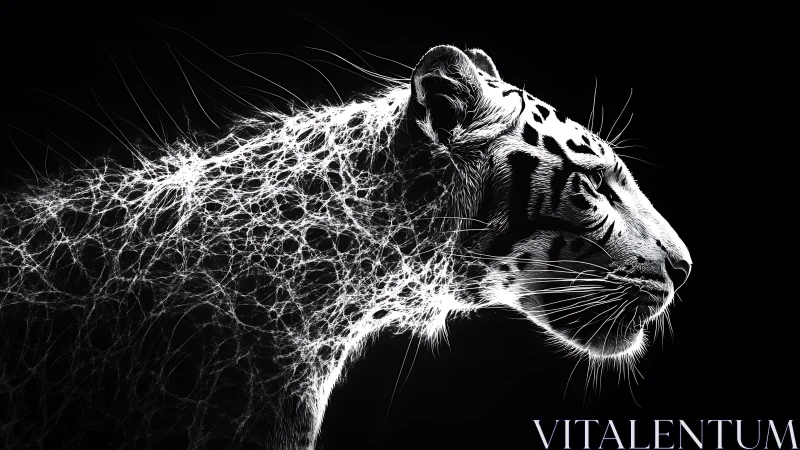 Electric leopard silhouette dissolves into glowing neural webs.