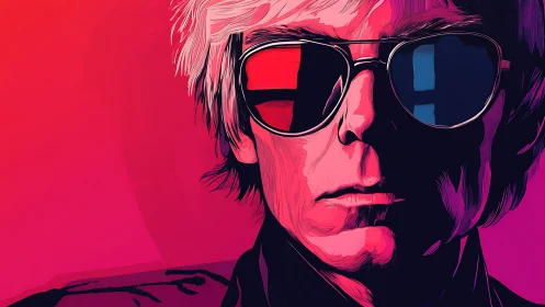 Neon pop portrait with dual-tone reflective sunglasses.
