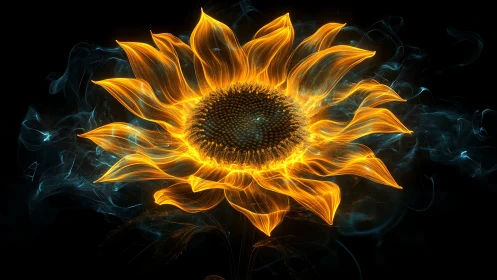 Radiant glowing sunflower blooms like living golden fire