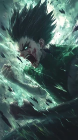 Dynamic anime power surge with kinetic energy rendering.