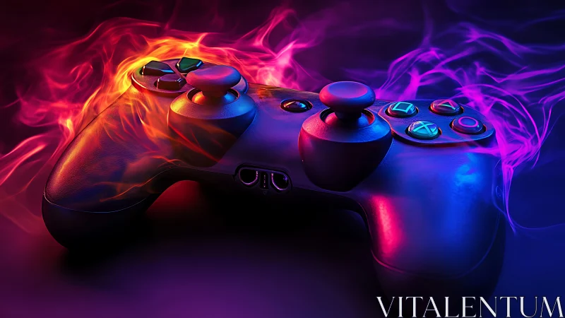 Dual-analog game controller with neon-magenta flame effects