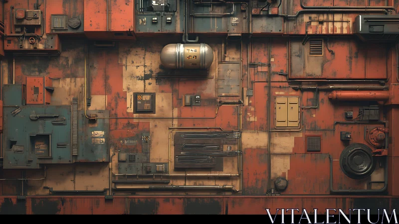 Industrial sci fi bulkhead panel with cables and conduits