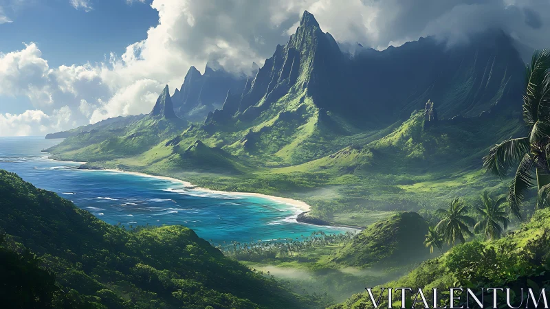 Verdant Island Valley: Dramatic Coastal Peaks.