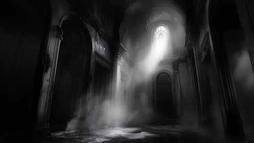 Volumetric light in decayed neoclassical nave interior study.