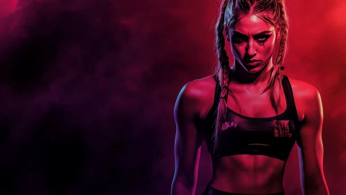 Athlete in Neon Red Glow Sport Portrait.