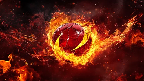 Dynamic flaming football orb in high-impact digital painting.