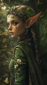 Forest fairy guardian in soft golden evening light.