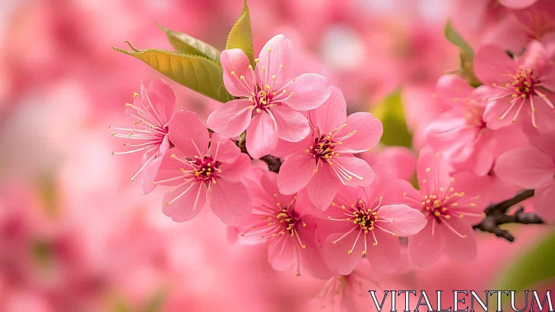 Pink Cherry Blossoms Dancing in Spring Light.