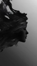 Silhouetted female profile dissolves into inky abstraction.