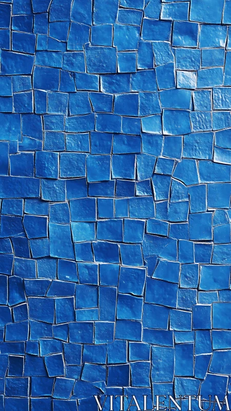 Irregular blue ceramic mosaic wall forms undulating grid surface