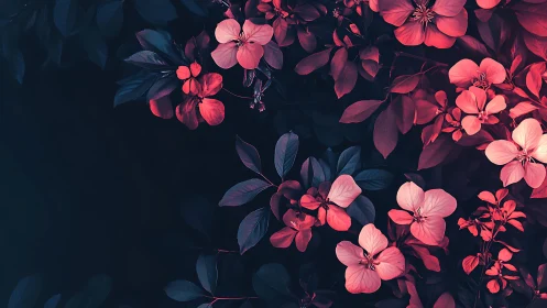 Coral Bloom Nocturne: Night Garden's Crimson Whispers.