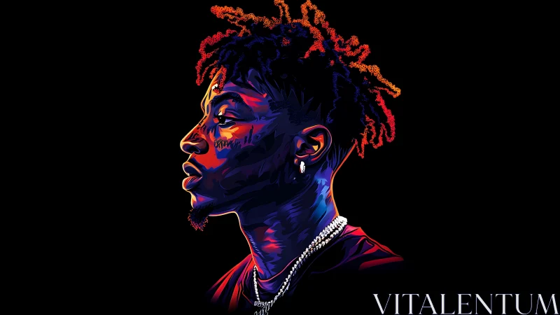 Neon-lit rapper profile ignites the dark with electric color.