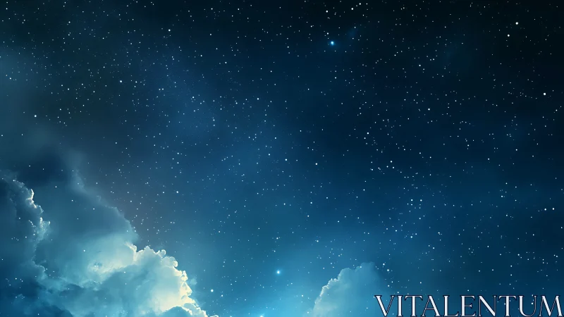 Night sky displays dense star field above illuminated clouds