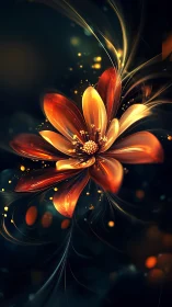 Luminous abstract flower with glowing orange petals in bloom.