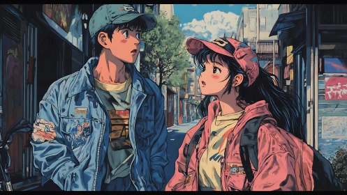 Warm city stroll with two friends sharing a quiet moment.