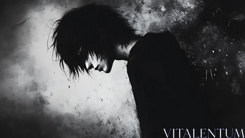 Monochrome profile study isolates a solitary figure in decay