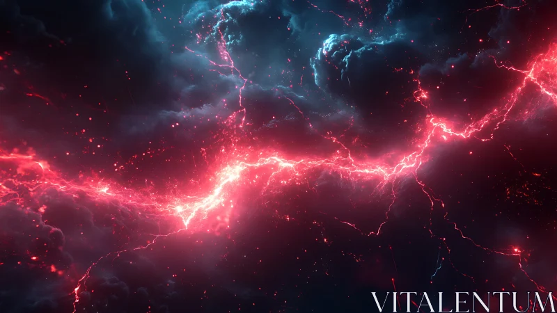 Digital painting of crimson cosmic lightning fracture.